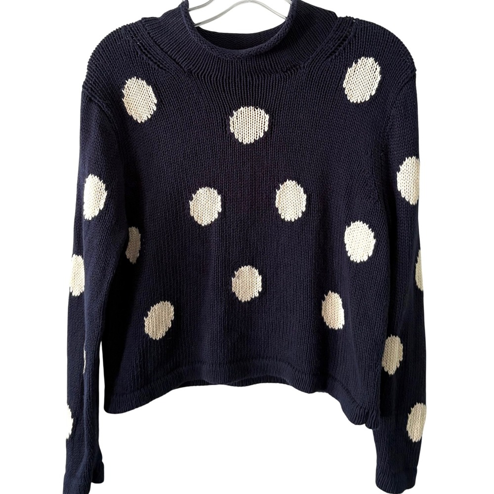 J. Crew Navy and White Polka Dot 1988 Rollneck Cropped Sweater in‎ Size S